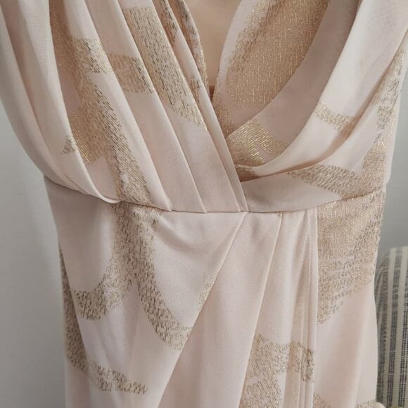 Free People Silk Wrap Slip Dress Small Gold Metallic Champagne Midi - Picture 4 of 7